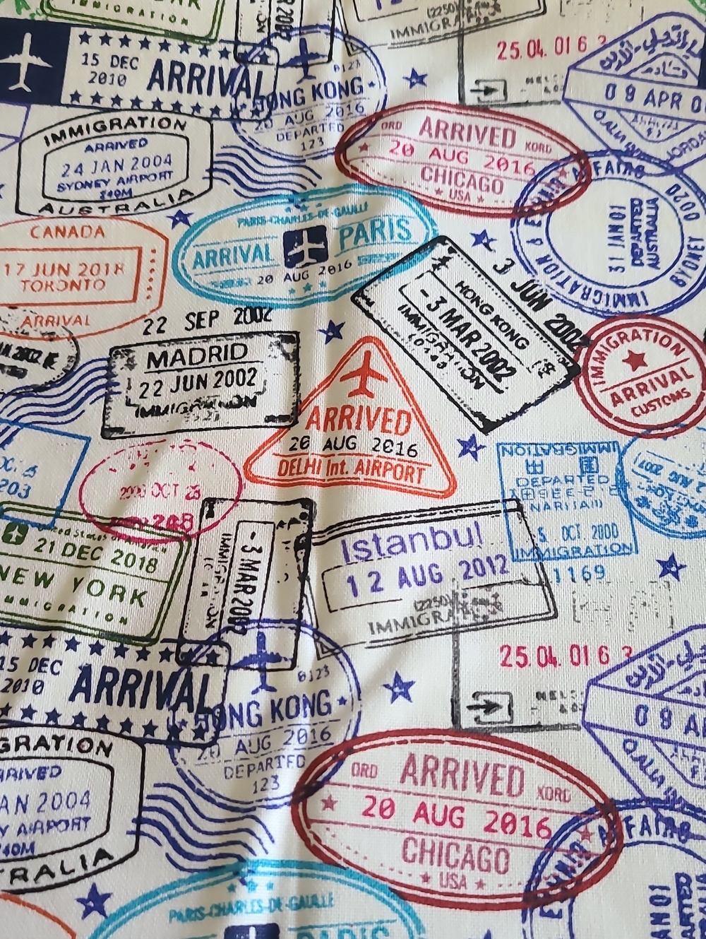 Travel Stamp Print Fabric Multicolor